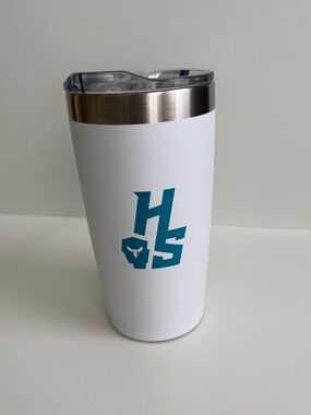 White Stainless Steel Charlotte Hornets Tumbler with Teal Hive Society logo